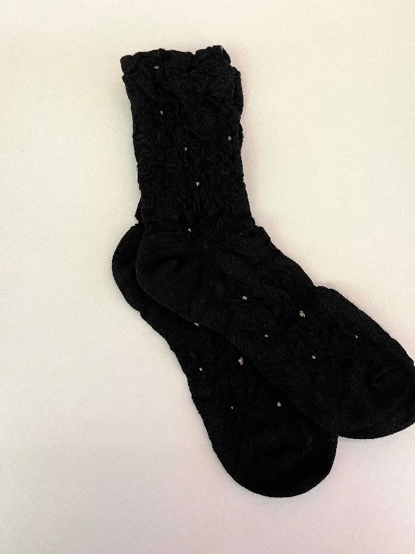 Super Deal Wrinkle Embossed Gold Dot Socks Black
