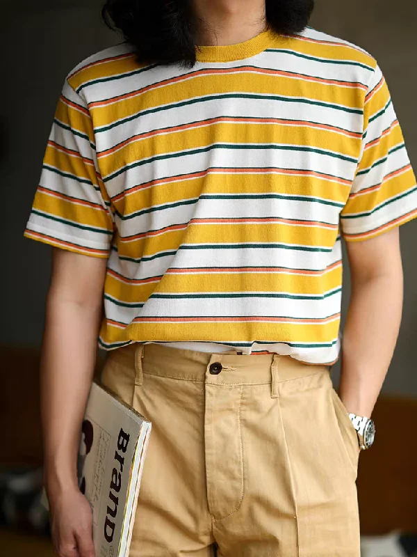 Yellow Stripe 50s design stripe crew shirt